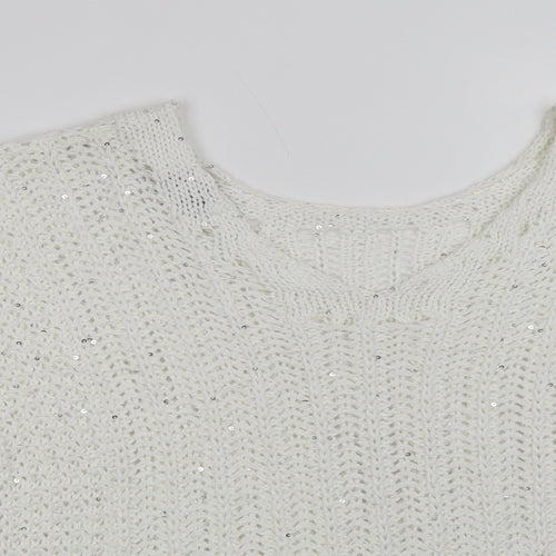 NEXT Womens White V-Neck  Acrylic Pullover Jumper Size M