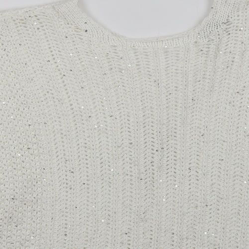 NEXT Womens White V-Neck  Acrylic Pullover Jumper Size M