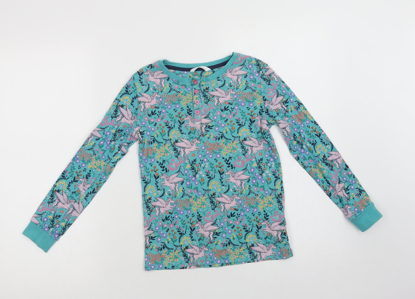 Marks and Spencer Girls Green Floral Cotton Top Pyjama Top Size 9-10 Years  Button - Unicorn Print