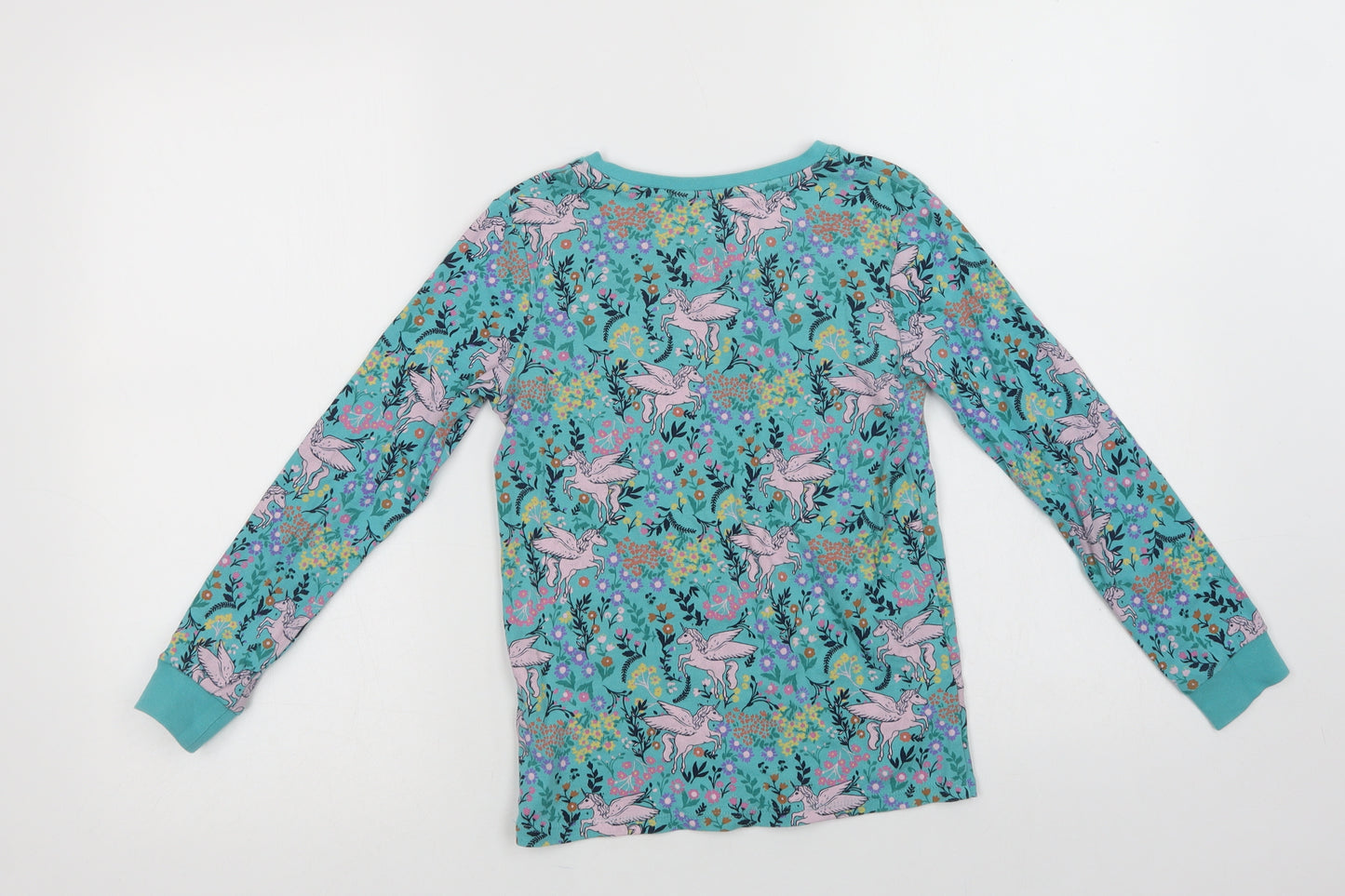 Marks and Spencer Girls Green Floral Cotton Top Pyjama Top Size 9-10 Years  Button - Unicorn Print