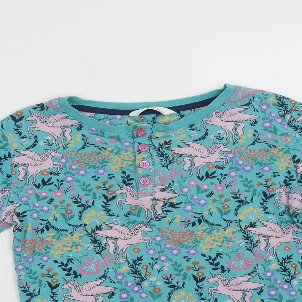 Marks and Spencer Girls Green Floral Cotton Top Pyjama Top Size 9-10 Years  Button - Unicorn Print