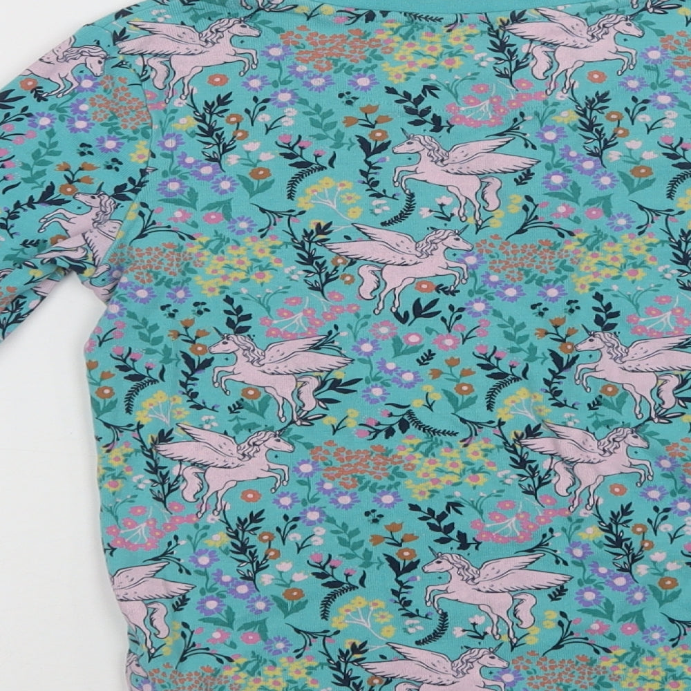 Marks and Spencer Girls Green Floral Cotton Top Pyjama Top Size 9-10 Years  Button - Unicorn Print