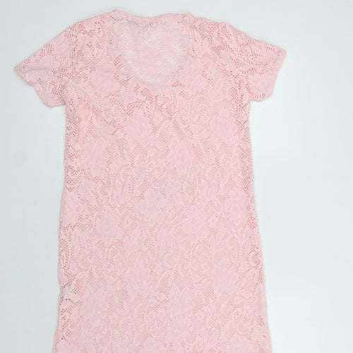 You & Me Womens Pink Floral Polyester T-Shirt Dress  Size S  V-Neck