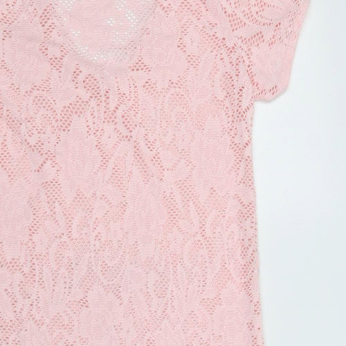 You & Me Womens Pink Floral Polyester T-Shirt Dress  Size S  V-Neck