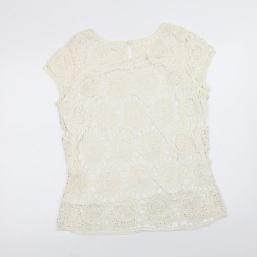 Wallis Womens Ivory  Viscose Basic Blouse Size L Round Neck - Lace Overlay