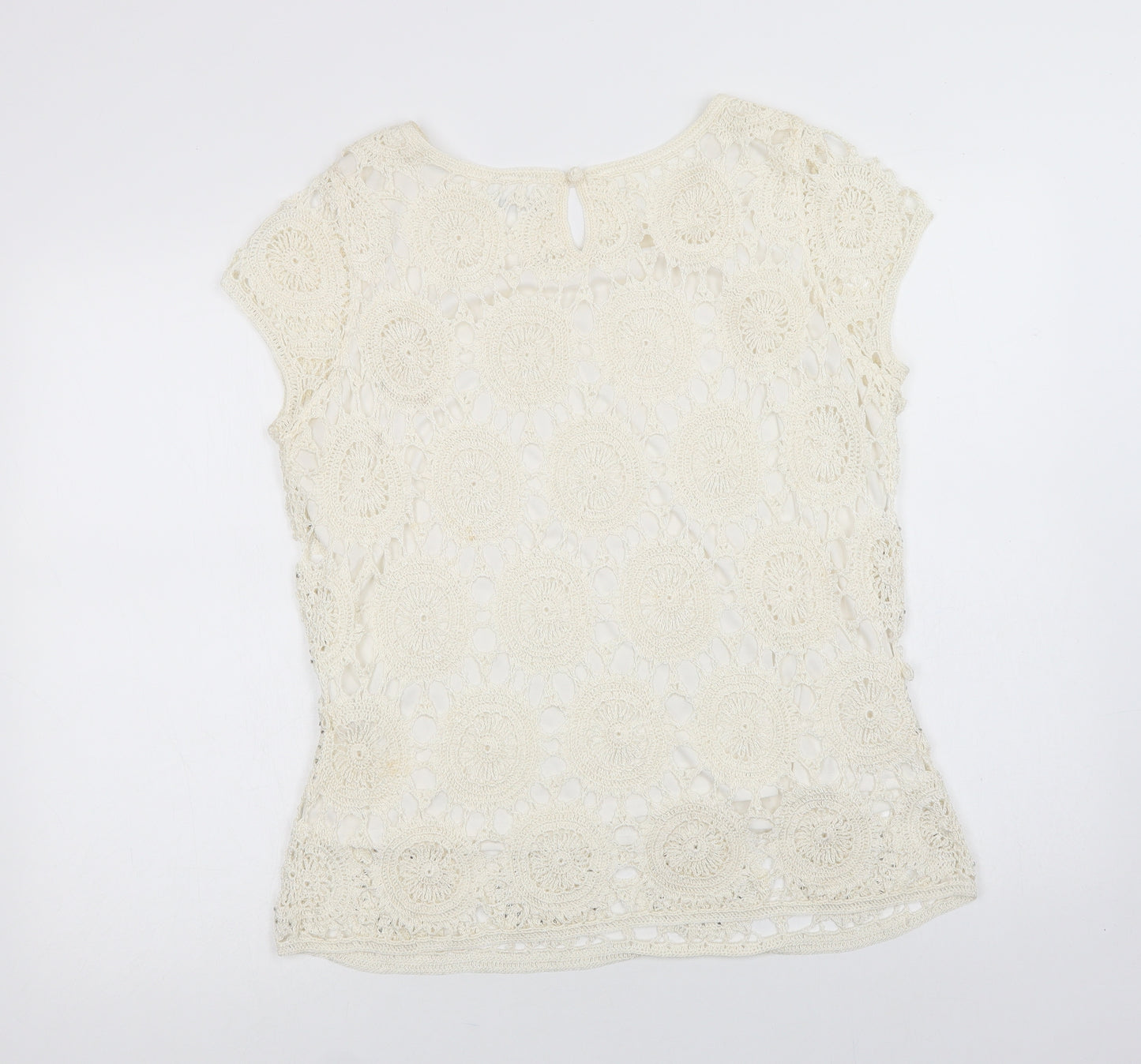 Wallis Womens Ivory  Viscose Basic Blouse Size L Round Neck - Lace Overlay