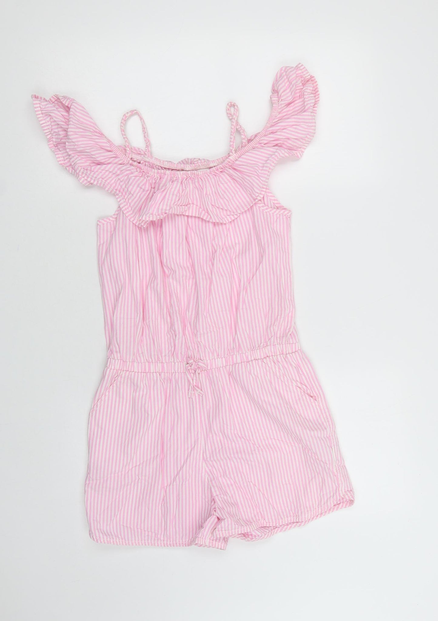 Nerxt Girls Pink Striped Cotton Playsuit One-Piece Size 14 Years  Drawstring