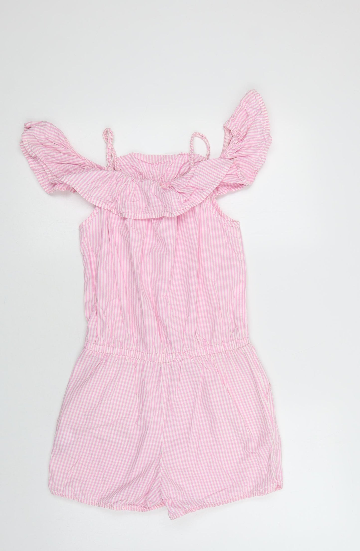 Nerxt Girls Pink Striped Cotton Playsuit One-Piece Size 14 Years  Drawstring