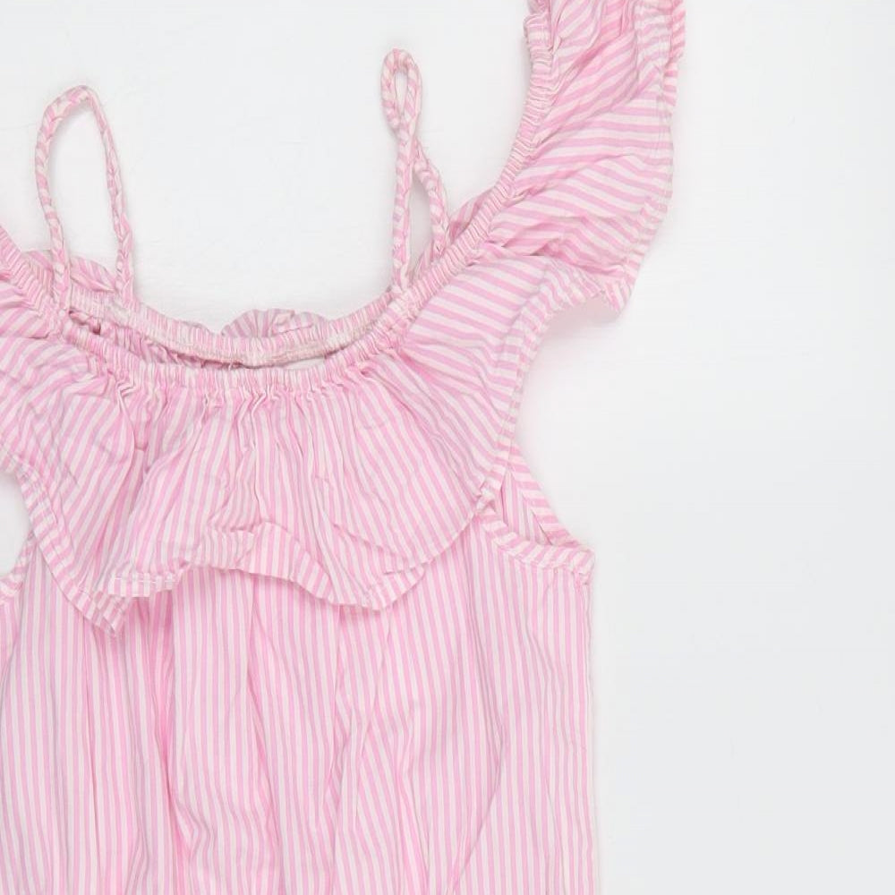 Nerxt Girls Pink Striped Cotton Playsuit One-Piece Size 14 Years  Drawstring