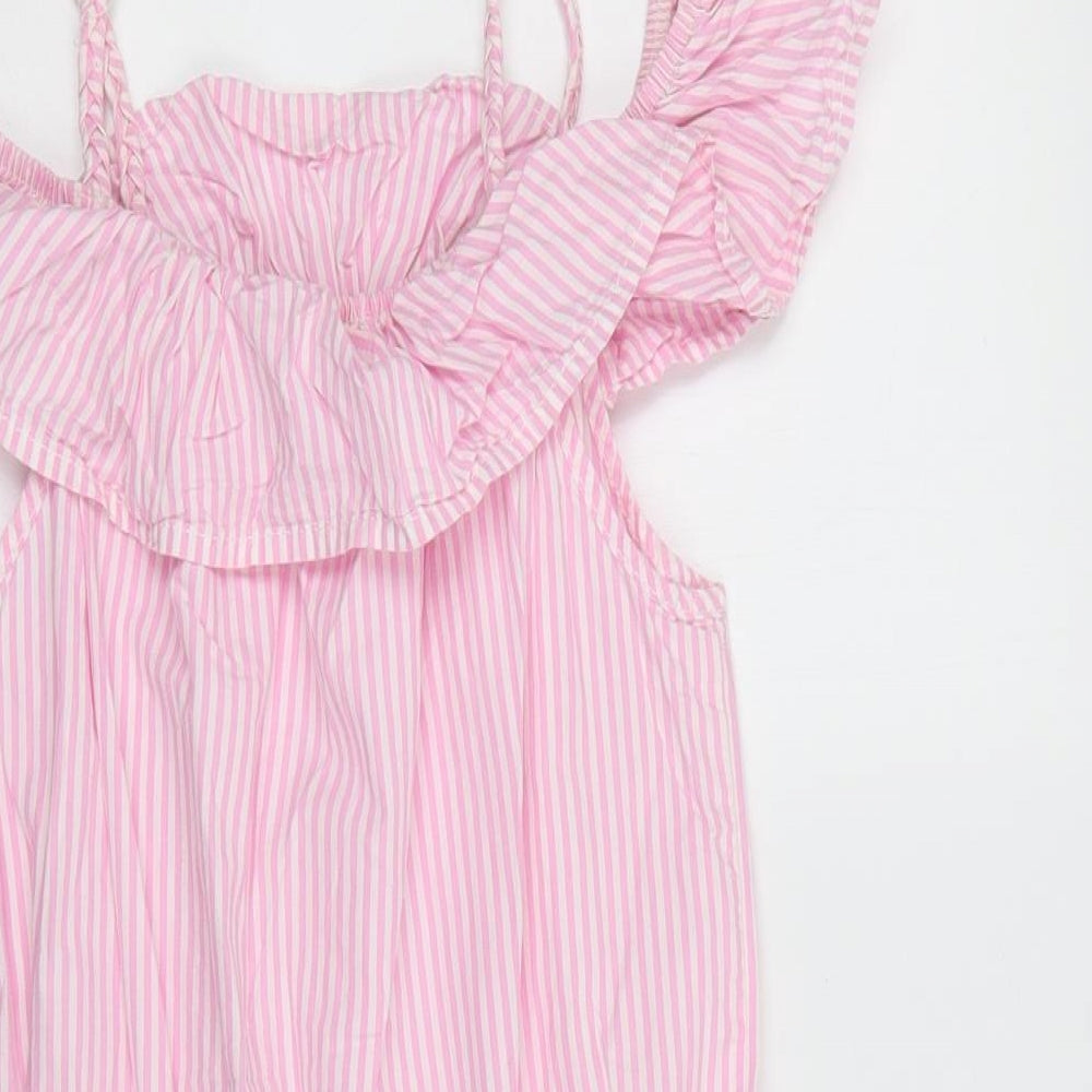 Nerxt Girls Pink Striped Cotton Playsuit One-Piece Size 14 Years  Drawstring