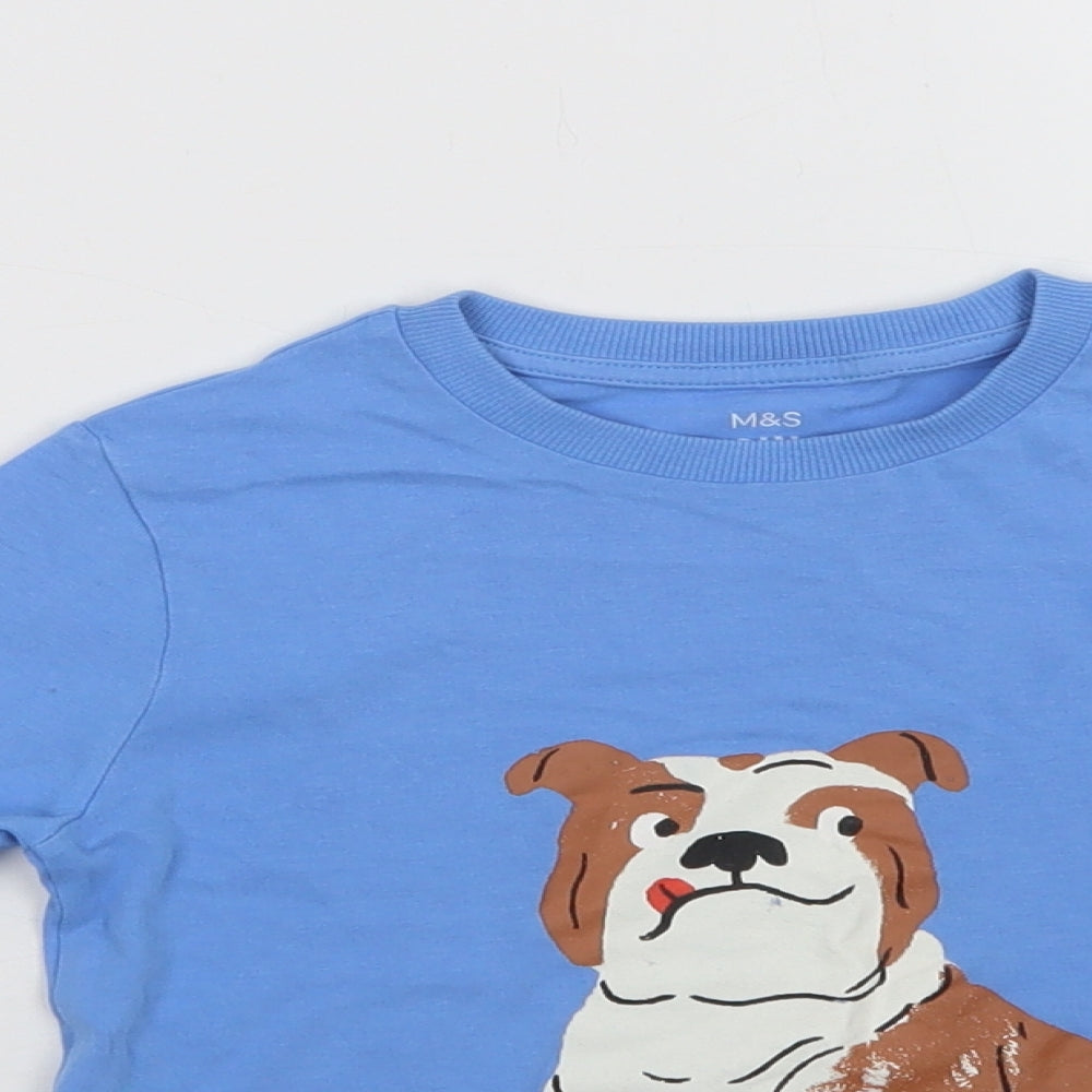 Marks and Spencer Boys Blue  Cotton Basic T-Shirt Size 4-5 Years Crew Neck  - Dog