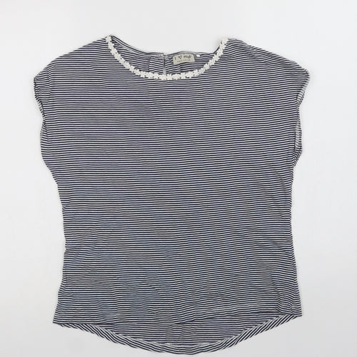 NEXT Girls Blue Striped Cotton Basic T-Shirt Size 12 Years Crew Neck