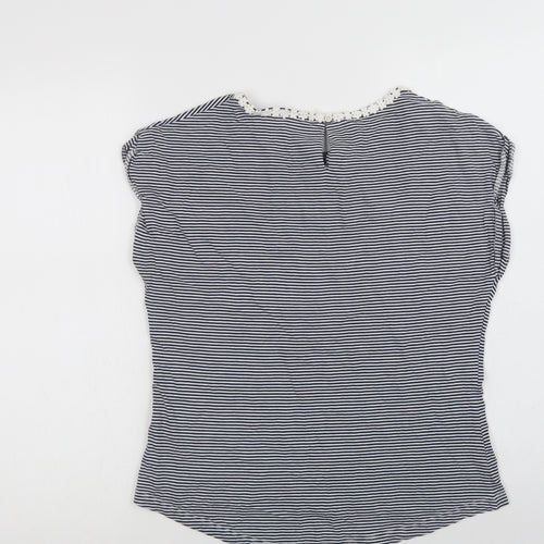 NEXT Girls Blue Striped Cotton Basic T-Shirt Size 12 Years Crew Neck
