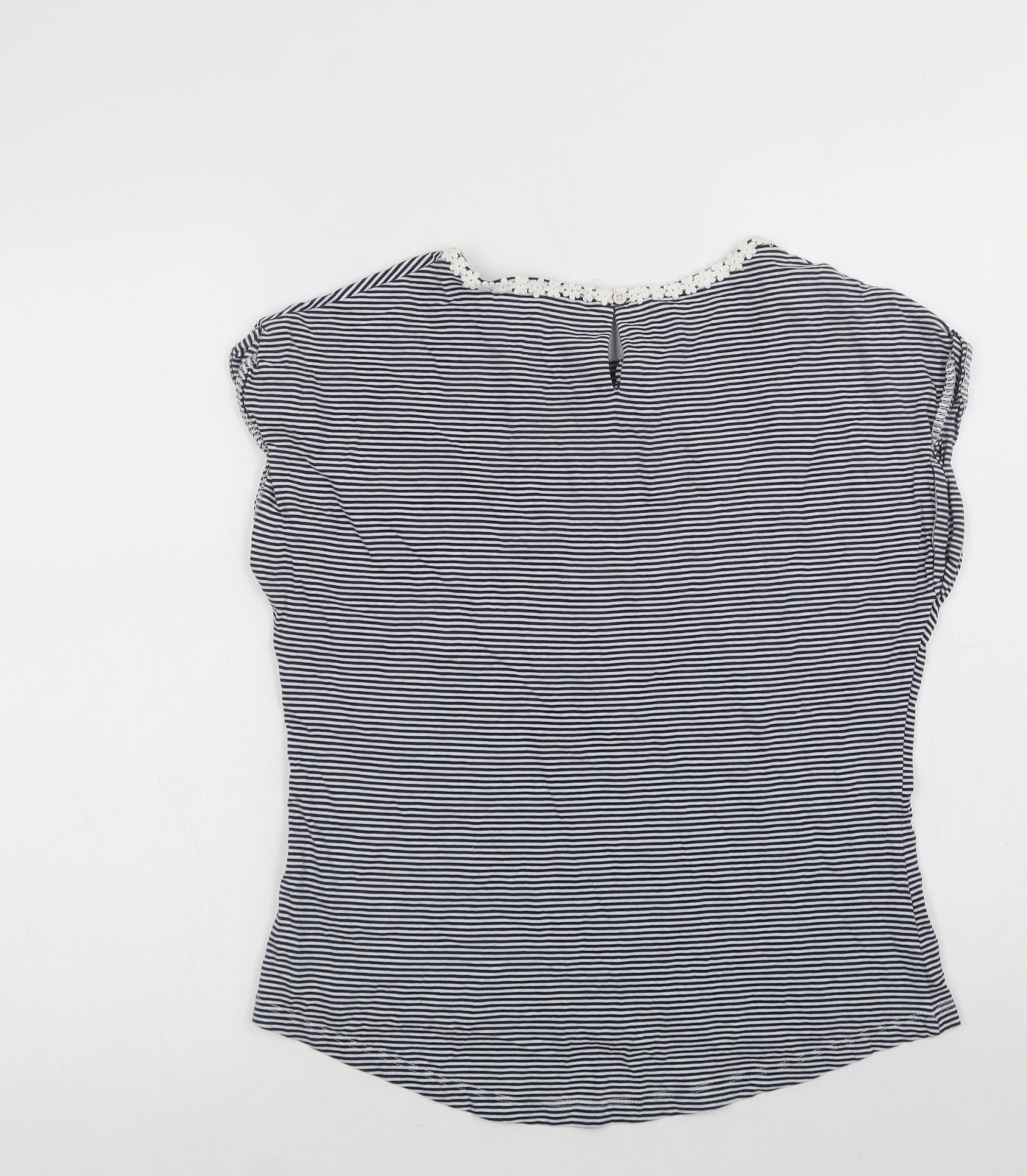 NEXT Girls Blue Striped Cotton Basic T-Shirt Size 12 Years Crew Neck