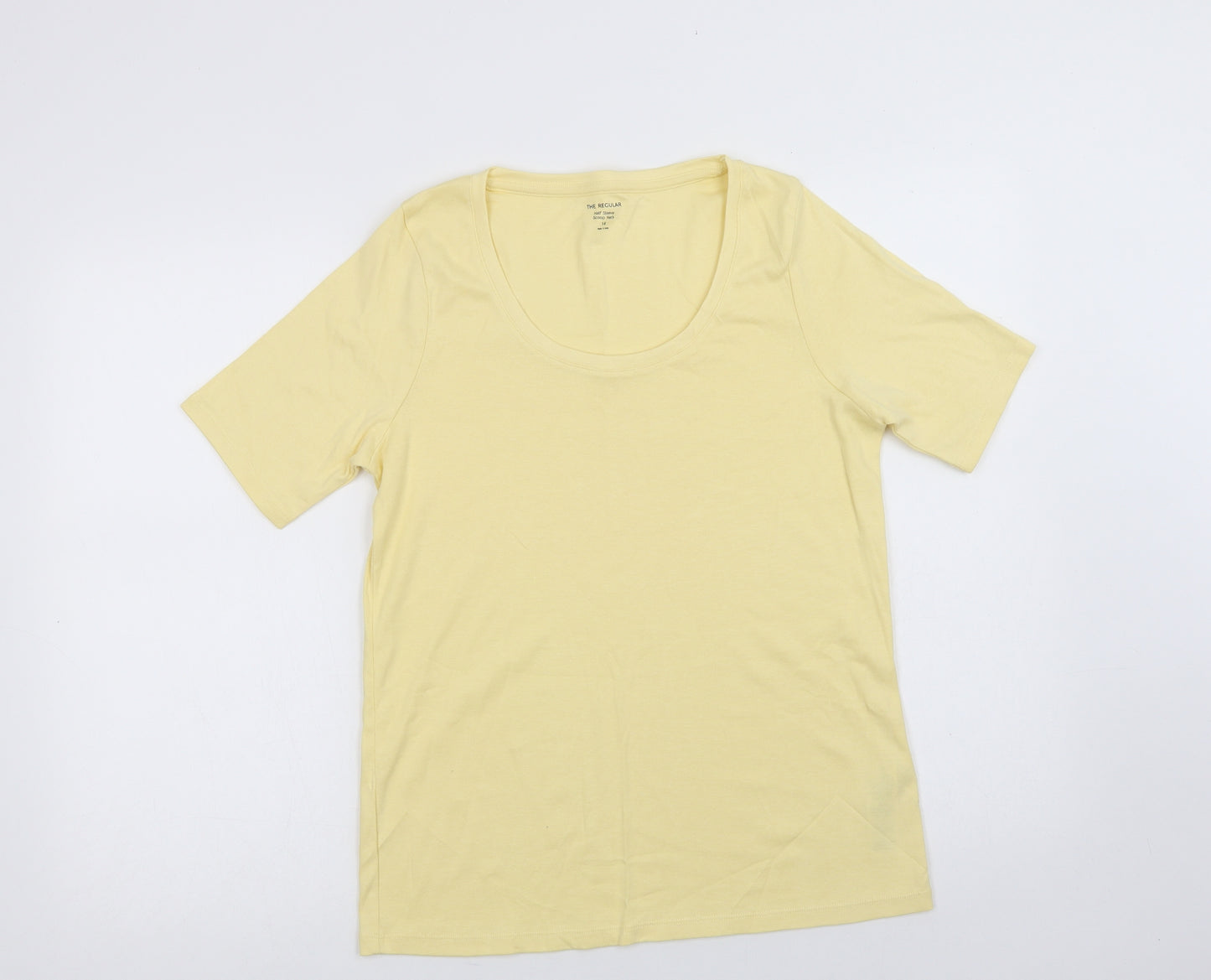 Marks and Spencer Womens Yellow  Cotton Basic T-Shirt Size 16 Scoop Neck