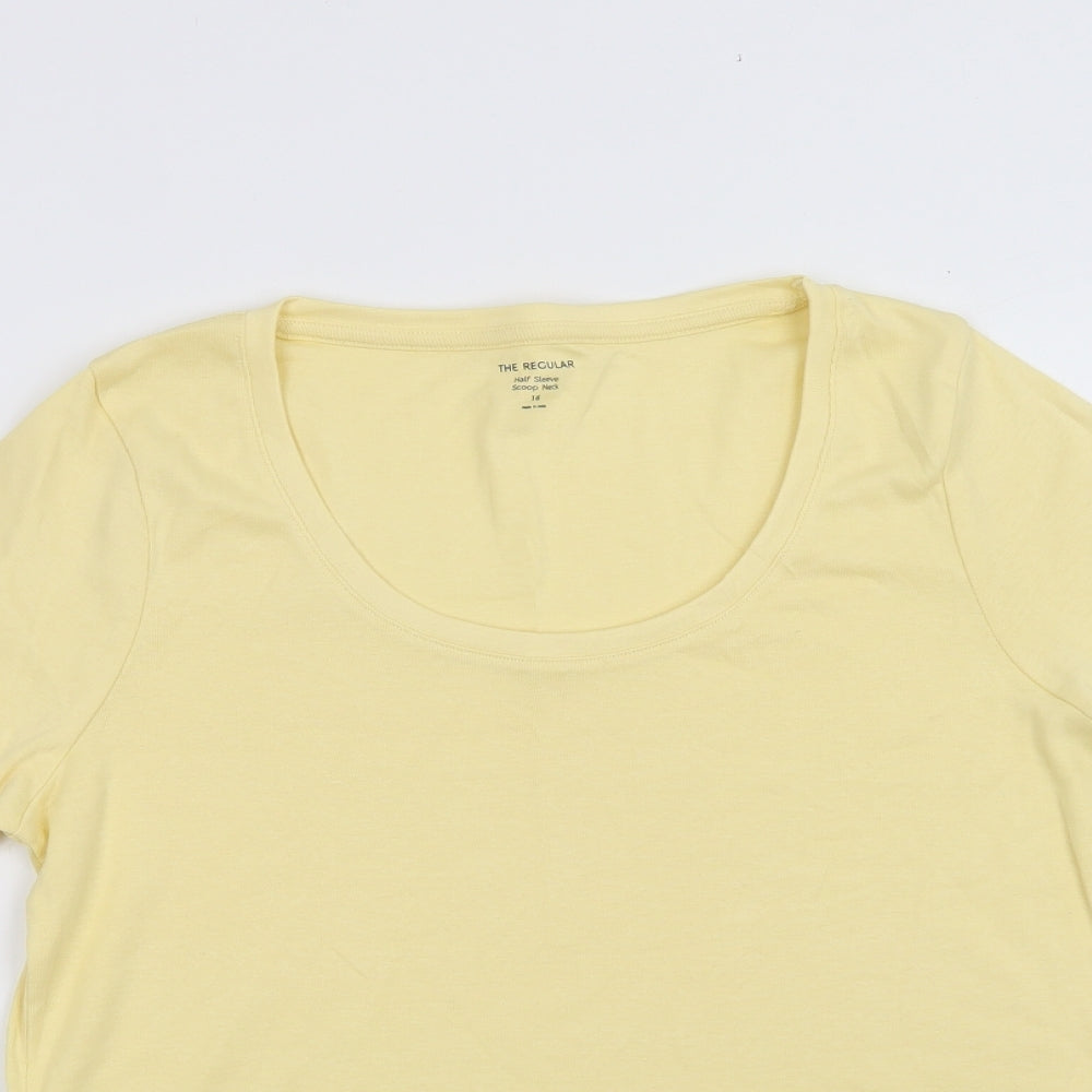 Marks and Spencer Womens Yellow  Cotton Basic T-Shirt Size 16 Scoop Neck