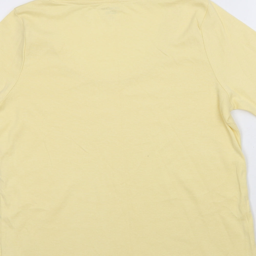 Marks and Spencer Womens Yellow  Cotton Basic T-Shirt Size 16 Scoop Neck