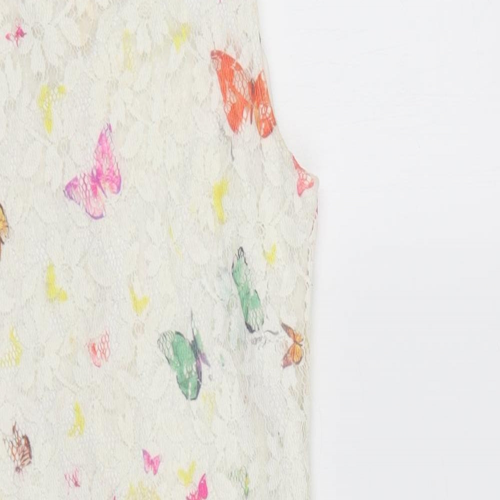 GUESS Girls White  Polyamide Shift  Size 12 Years  Crew Neck Zip - Butterfly Print