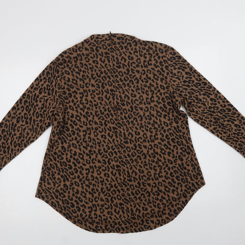 Gerard Womens Brown V-Neck Animal Print Polyester Pullover Jumper Size 14