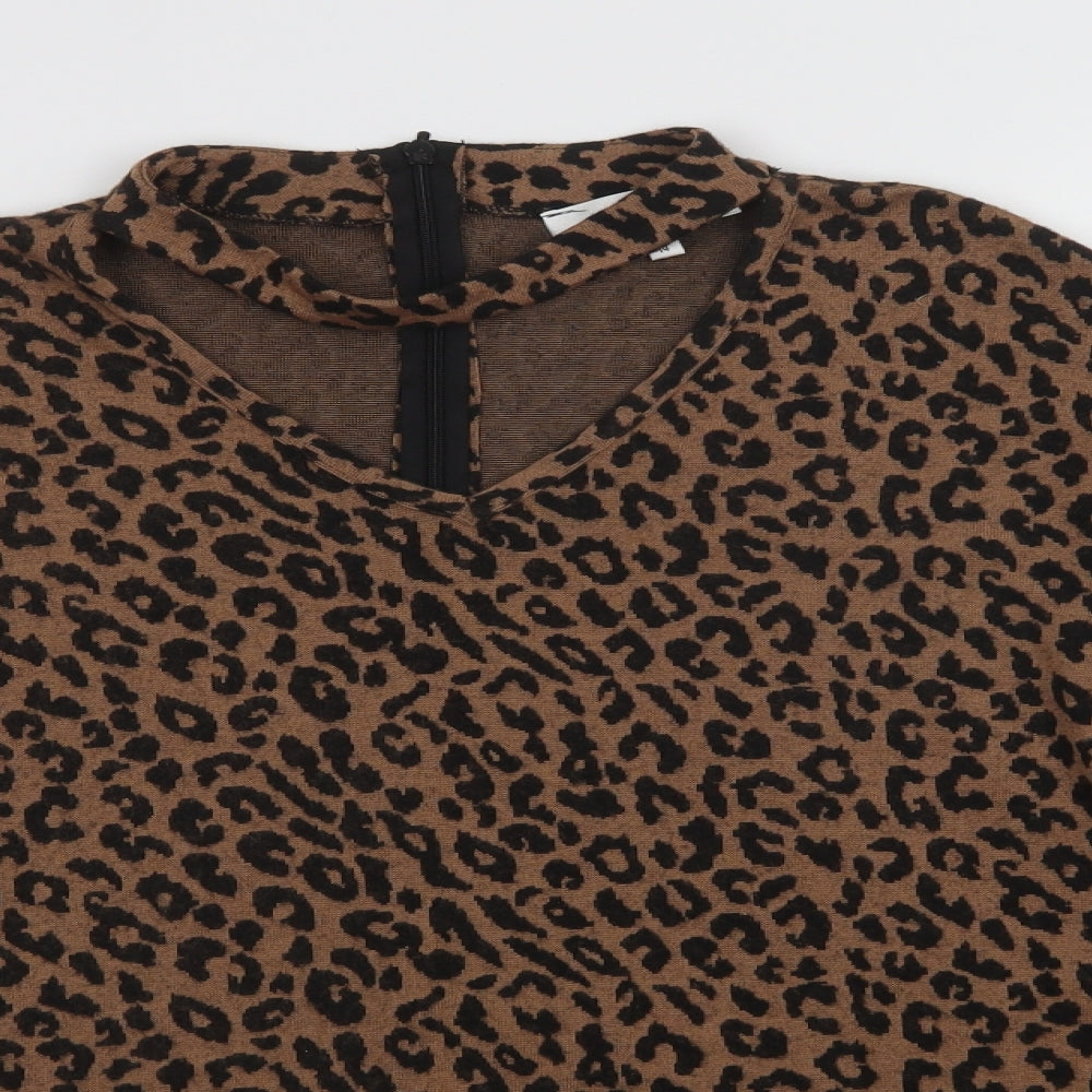 Gerard Womens Brown V-Neck Animal Print Polyester Pullover Jumper Size 14