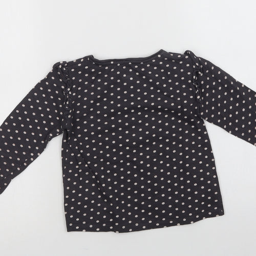 F&F Girls Grey Polka Dot Cotton Basic Blouse Size 5-6 Years Crew Neck