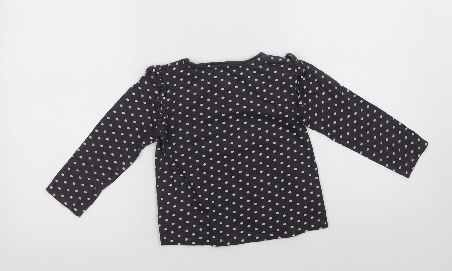 F&F Girls Grey Polka Dot Cotton Basic Blouse Size 5-6 Years Crew Neck