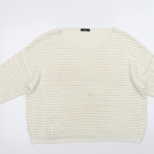 M & Co Womens Ivory Crew Neck  Acrylic Pullover Jumper Size 16