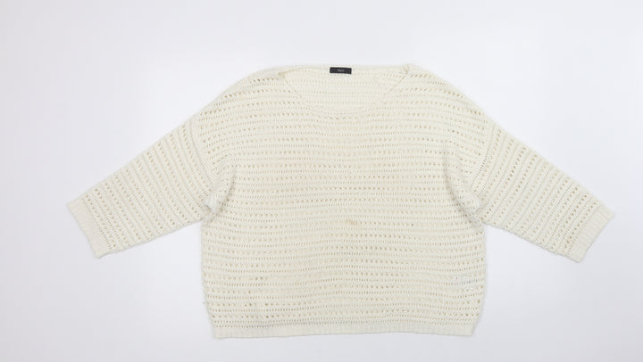M & Co Womens Ivory Crew Neck Acrylic Pullover Jumper Size 16