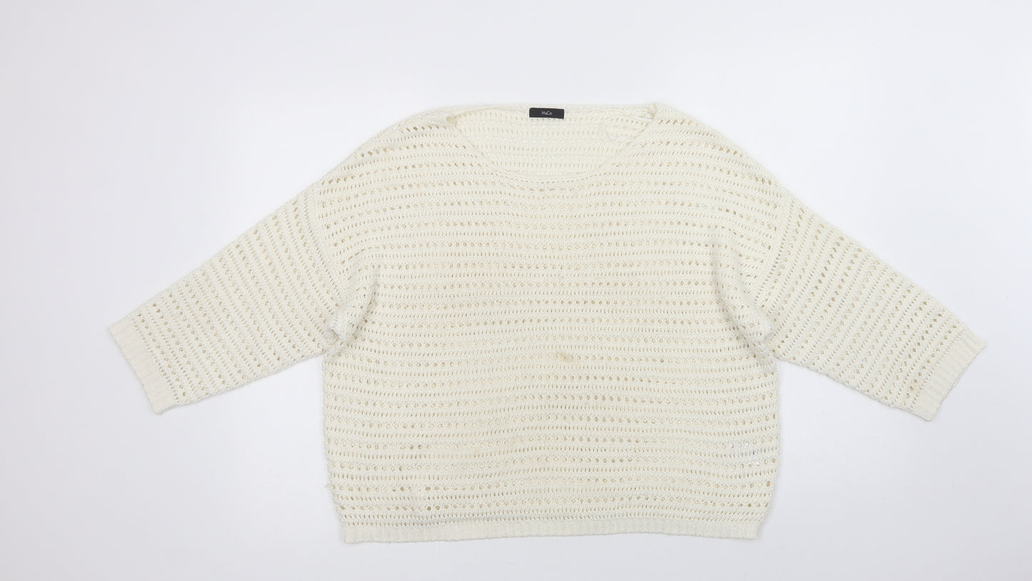 M & Co Womens Ivory Crew Neck  Acrylic Pullover Jumper Size 16