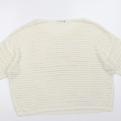 M & Co Womens Ivory Crew Neck  Acrylic Pullover Jumper Size 16