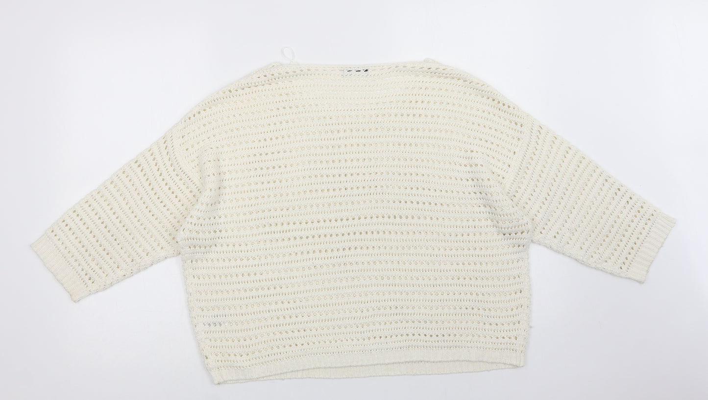 M & Co Womens Ivory Crew Neck  Acrylic Pullover Jumper Size 16
