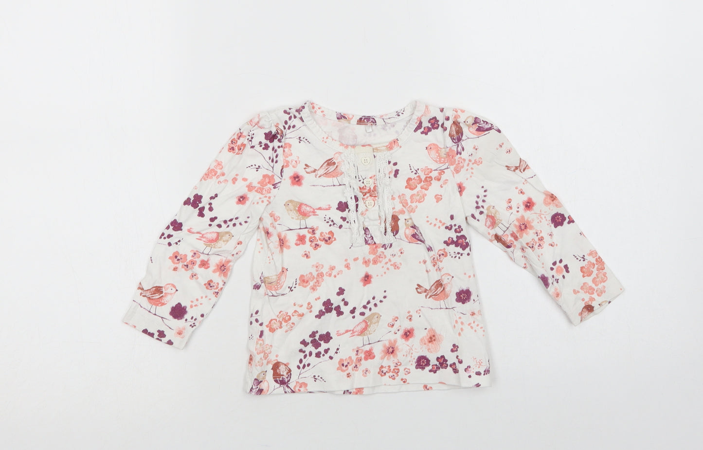 George Baby White Floral Cotton Basic Blouse Size 18-24 Months Crew Neck Button