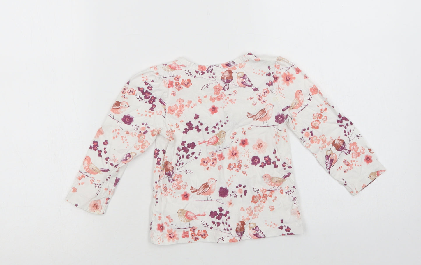 George Baby White Floral Cotton Basic Blouse Size 18-24 Months Crew Neck Button