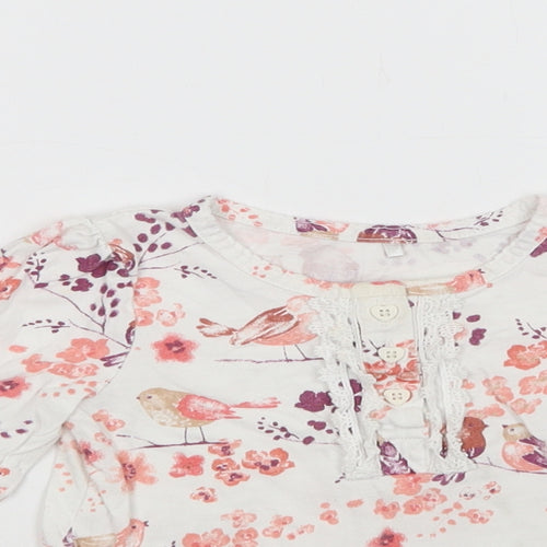 George Baby White Floral Cotton Basic Blouse Size 18-24 Months Crew Neck Button