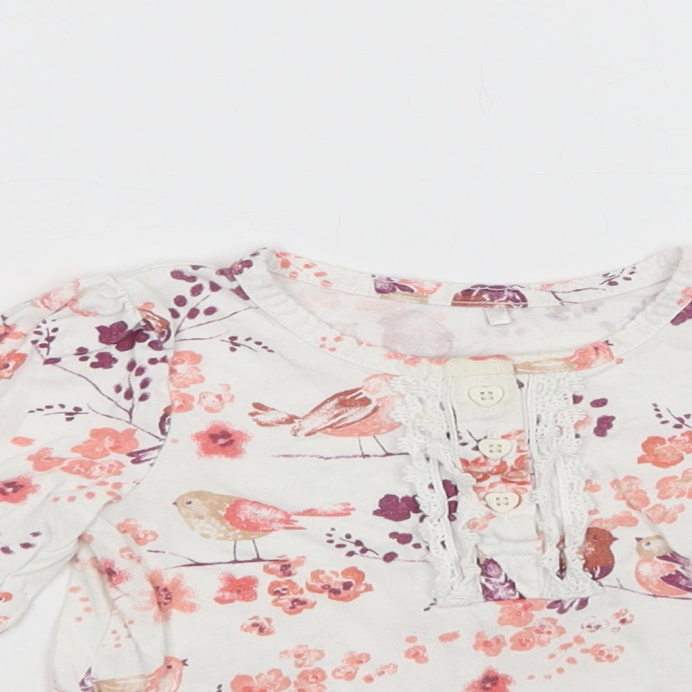 George Baby White Floral Cotton Basic Blouse Size 18-24 Months Crew Neck Button