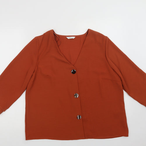 Papaya Womens Brown  Polyester Basic Blouse Size 16 V-Neck