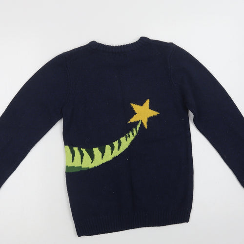NEXT Boys Blue Crew Neck  Acrylic Pullover Jumper Size 9 Years   - Dinosaur Christmas