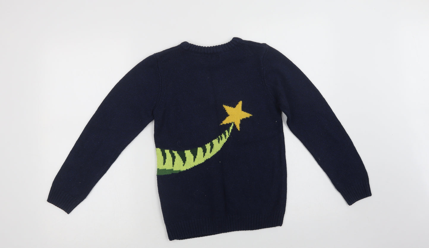 NEXT Boys Blue Crew Neck  Acrylic Pullover Jumper Size 9 Years   - Dinosaur Christmas