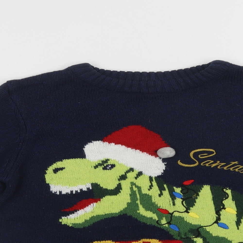 NEXT Boys Blue Crew Neck  Acrylic Pullover Jumper Size 9 Years   - Dinosaur Christmas