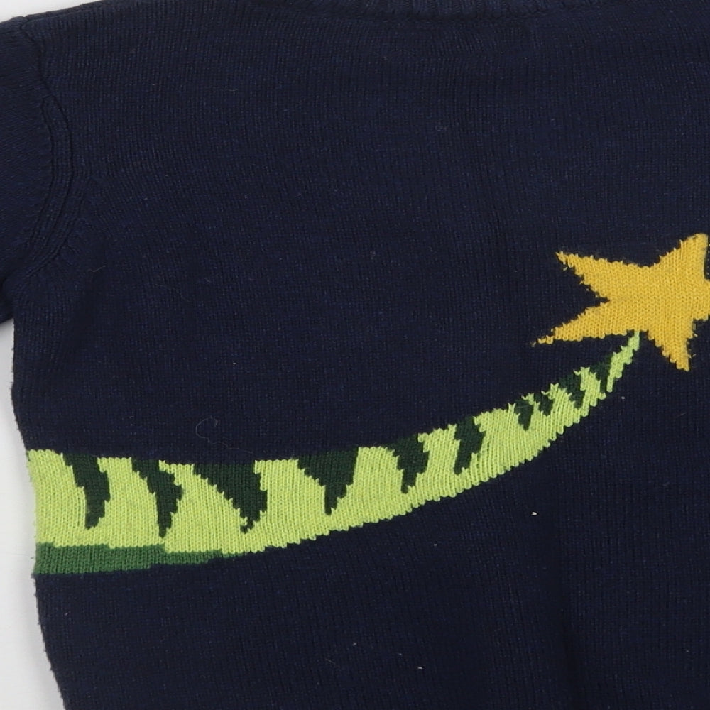 NEXT Boys Blue Crew Neck  Acrylic Pullover Jumper Size 9 Years   - Dinosaur Christmas
