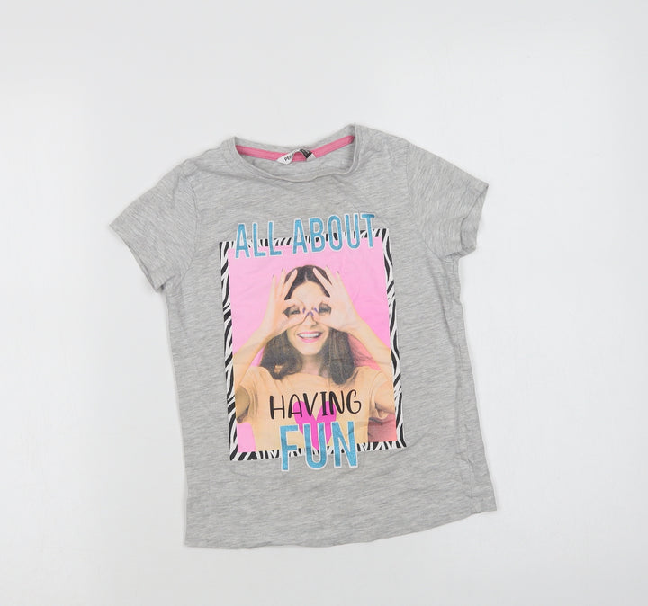 Pep & Co Girls Grey  Cotton Basic T-Shirt Size 6-7 Years Crew Neck  - Having Fun