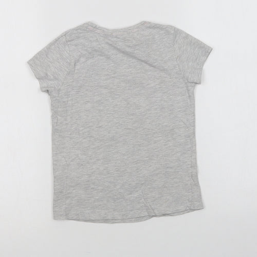 Pep & Co Girls Grey  Cotton Basic T-Shirt Size 6-7 Years Crew Neck  - Having Fun
