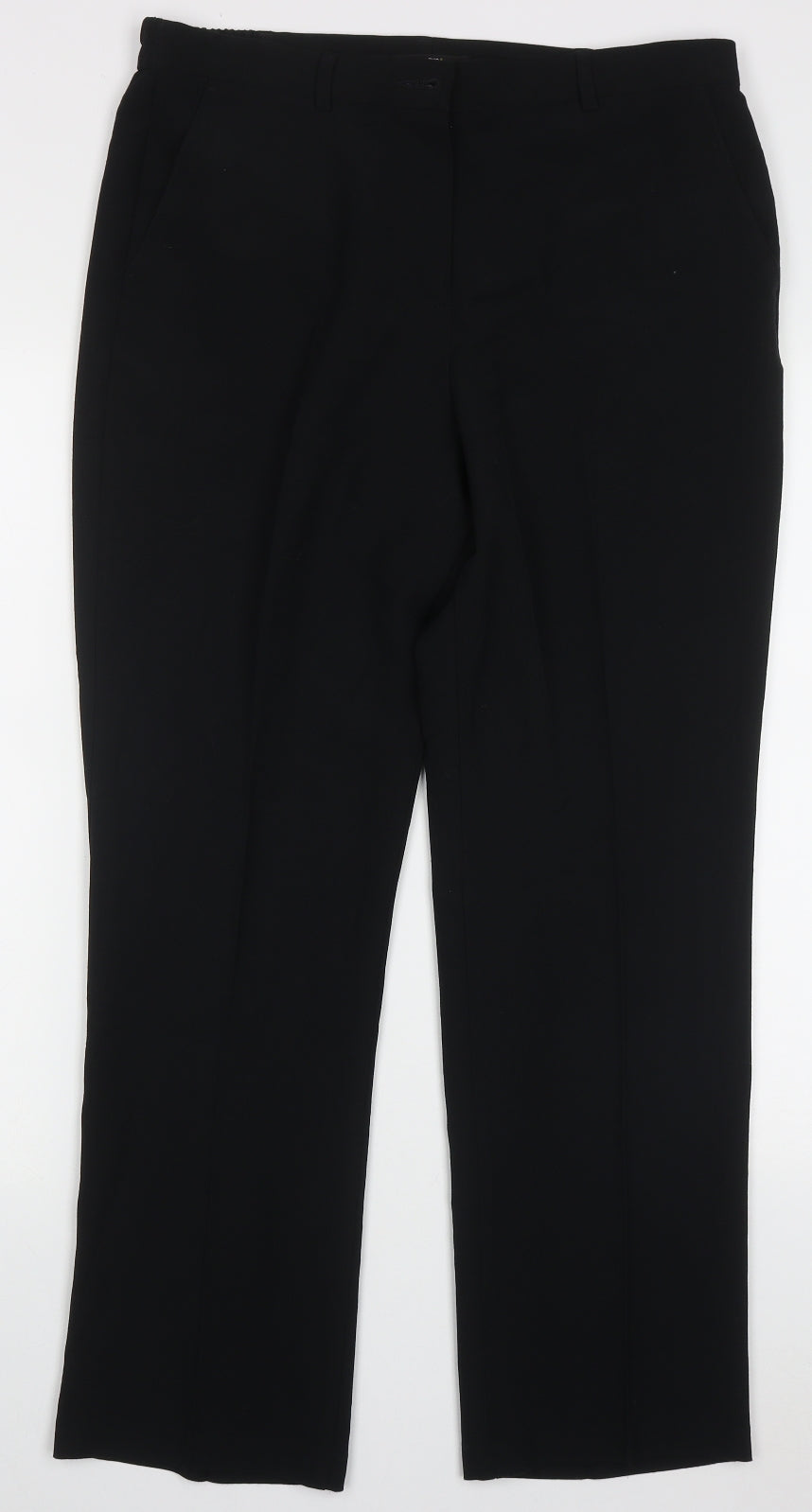 Marks and Spencer Womens Black  Polyester Trousers  Size 14 L29 in Regular Button