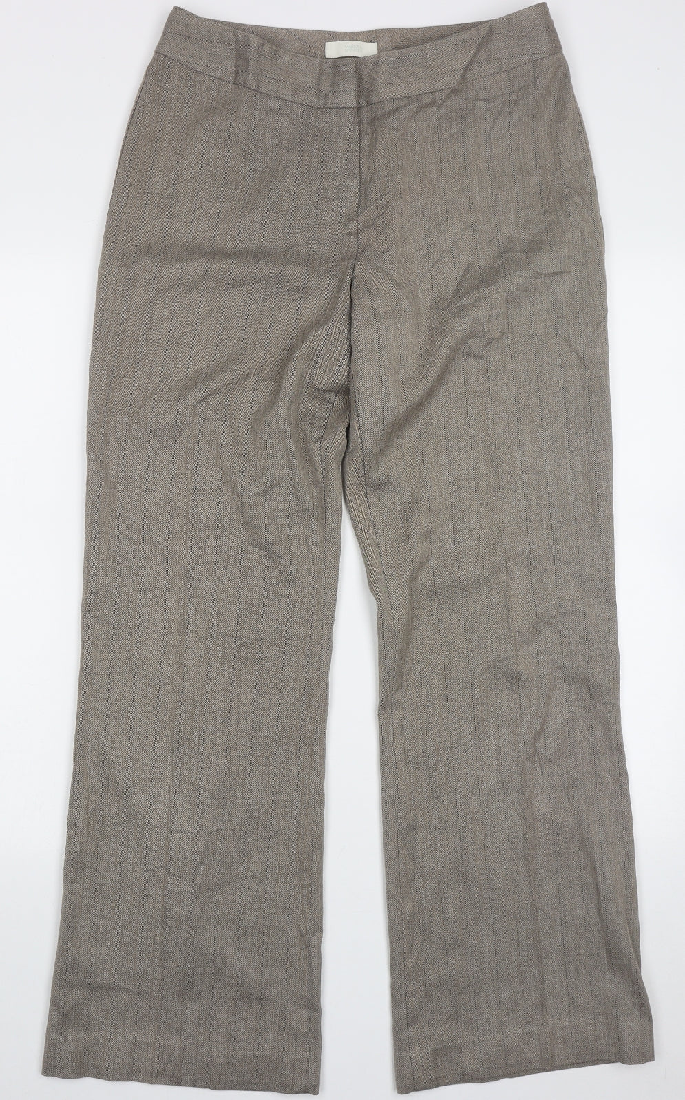 Marks and Spencer Womens Brown Geometric Polyester Trousers  Size 12 L31 in Regular Hook & Eye