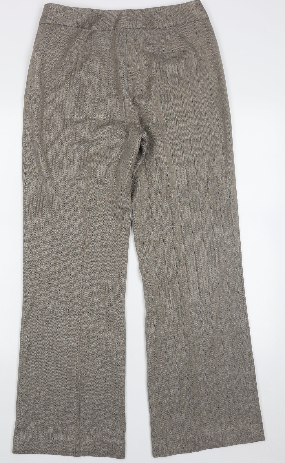 Marks and Spencer Womens Brown Geometric Polyester Trousers  Size 12 L31 in Regular Hook & Eye