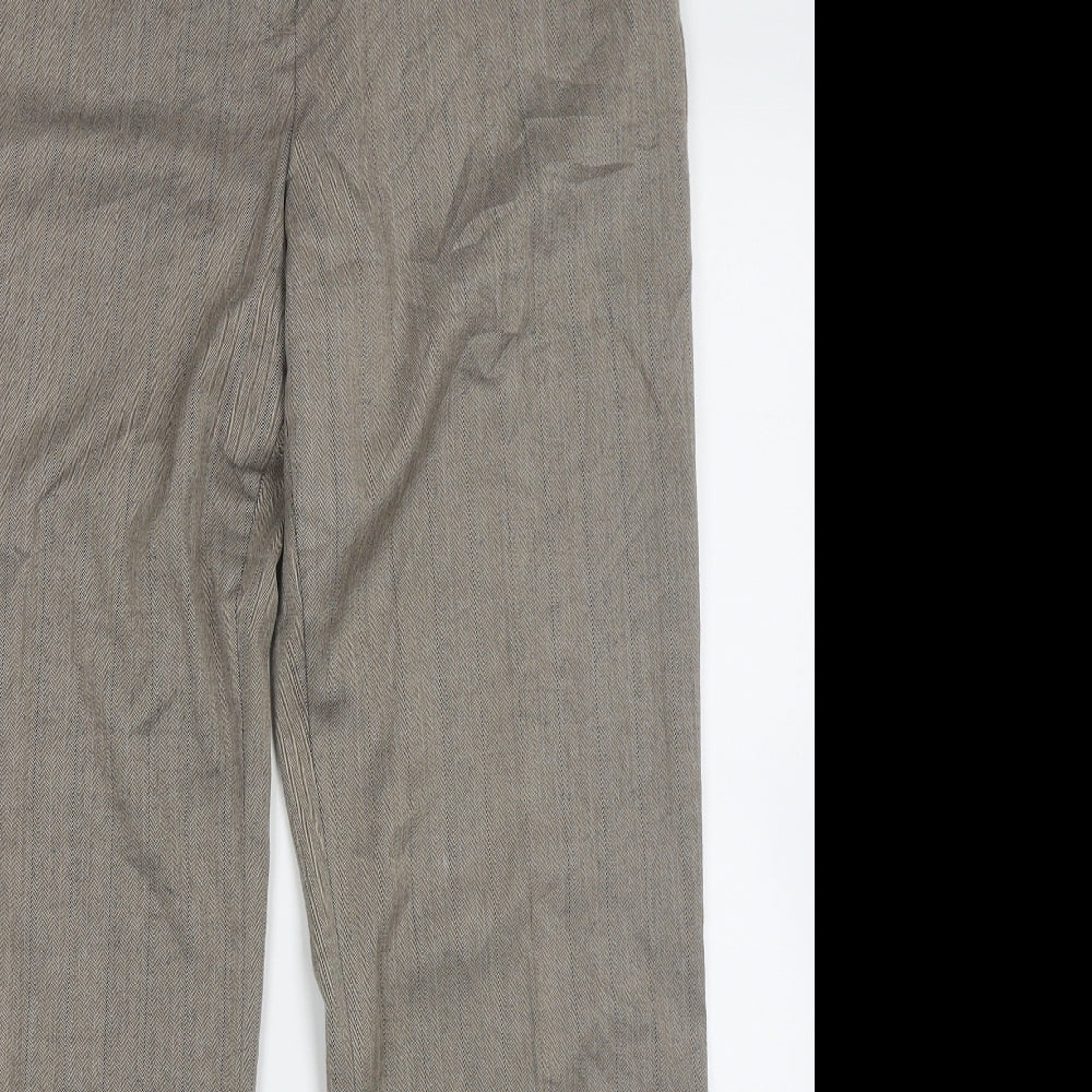 Marks and Spencer Womens Brown Geometric Polyester Trousers  Size 12 L31 in Regular Hook & Eye