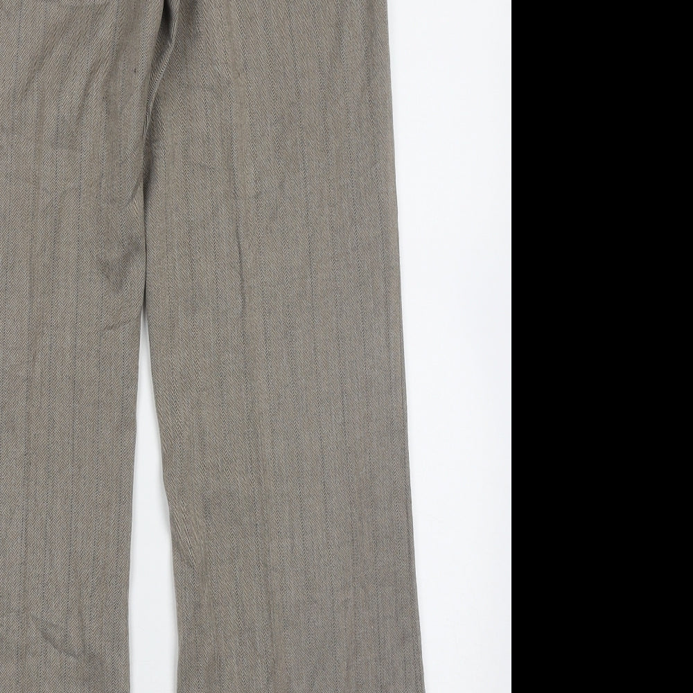 Marks and Spencer Womens Brown Geometric Polyester Trousers  Size 12 L31 in Regular Hook & Eye