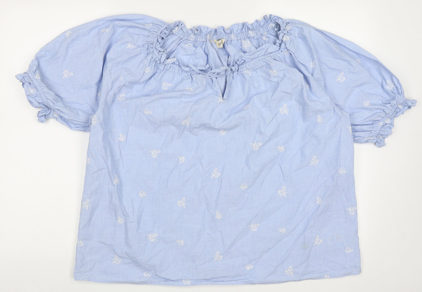 F&F Womens Blue Floral Cotton Basic Blouse Size 16 Crew Neck