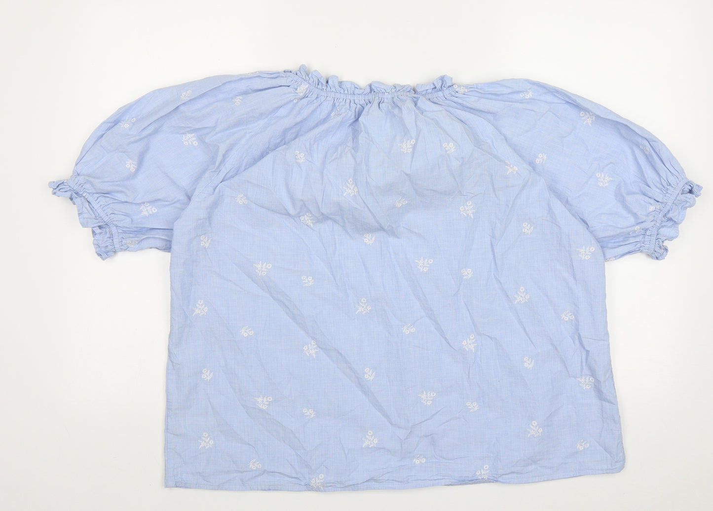 F&F Womens Blue Floral Cotton Basic Blouse Size 16 Crew Neck
