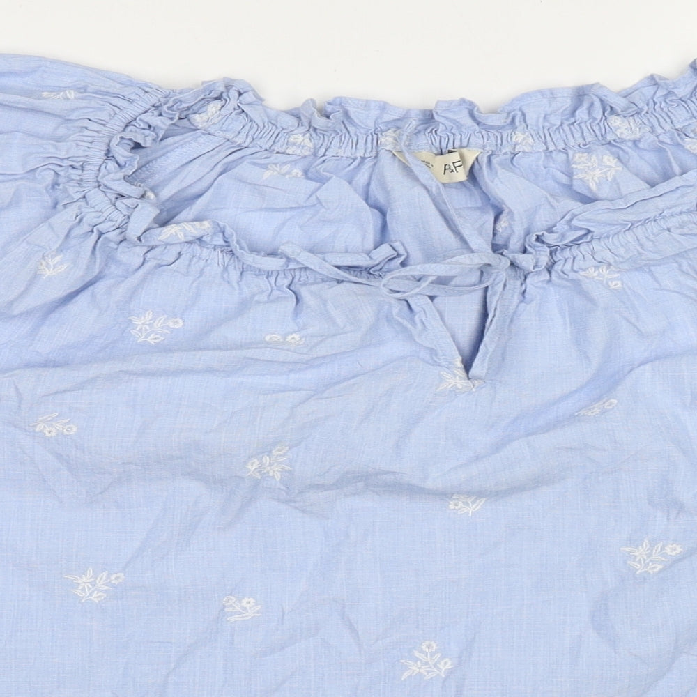 F&F Womens Blue Floral Cotton Basic Blouse Size 16 Crew Neck